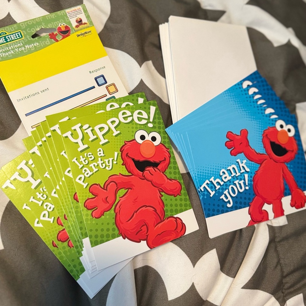 Sesame Street Elmo Invitations and Thank You Cards - Red, Green, Blue